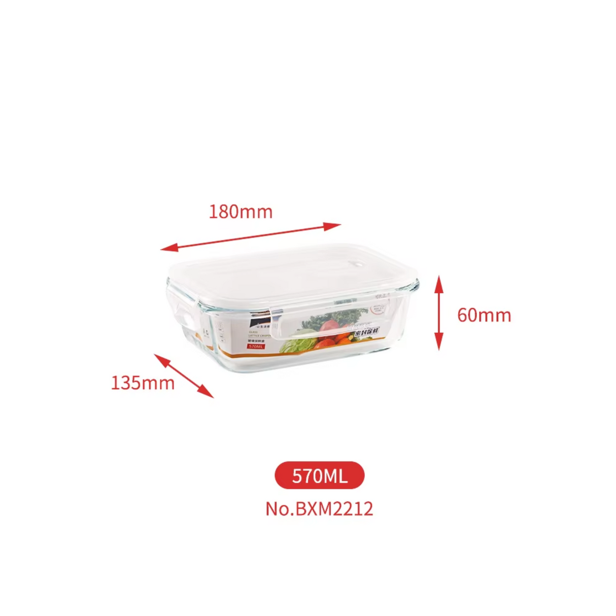 Borosilicate Glass Container With Lid Sealed Rectangle 570 Ml