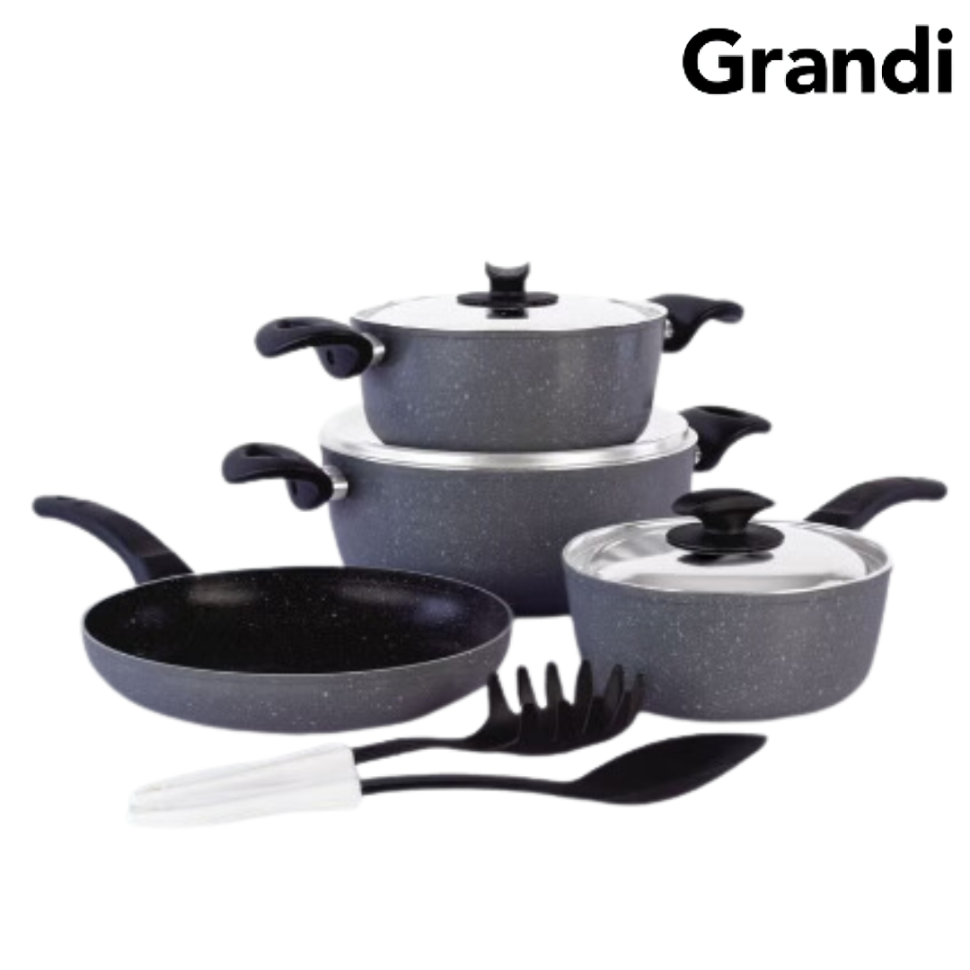Grandi 9-Piece Granite Non-Stick Cookware Set - 20+24+24+18 cm