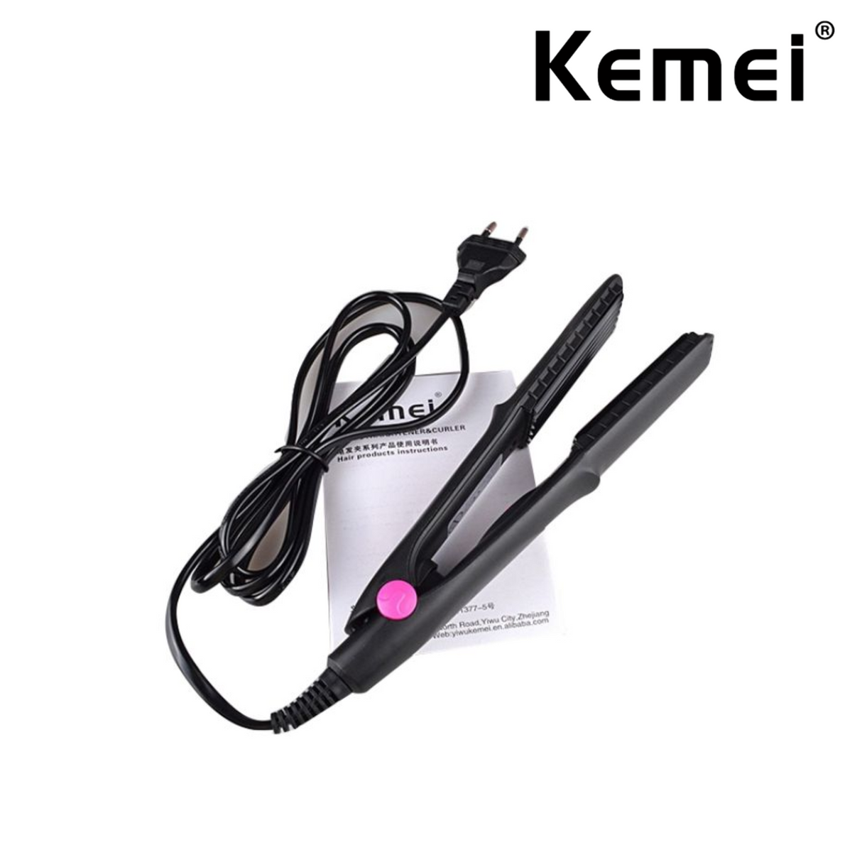 Kemei Hair Straightener With Ceramic Plate (Pink)