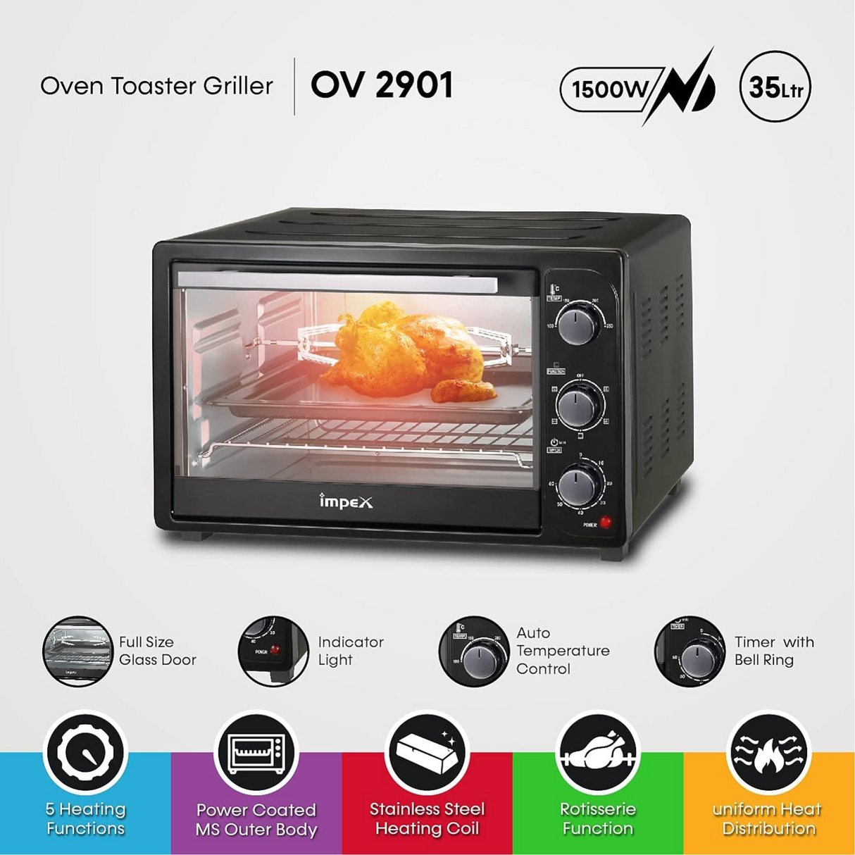 Impex Oven OV-2901 - 35 Liter Oven Toaster Grill