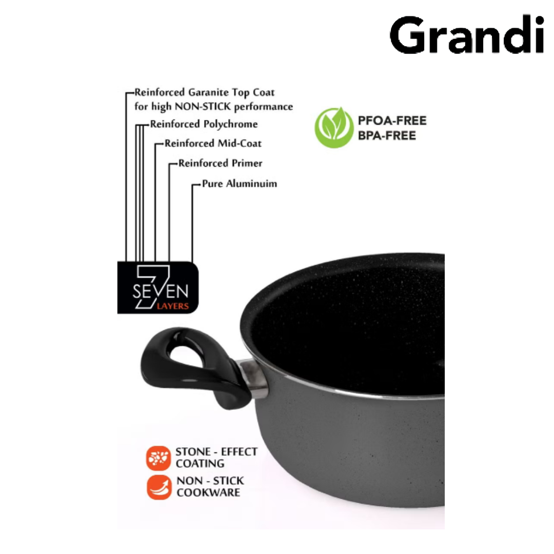 Grandi 9-Piece Granite Non-Stick Cookware Set - 20+24+24+18 cm