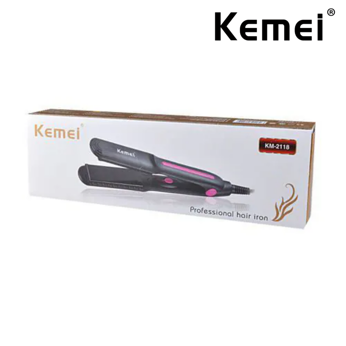 Kemei Hair Straightener With Ceramic Plate (Pink)